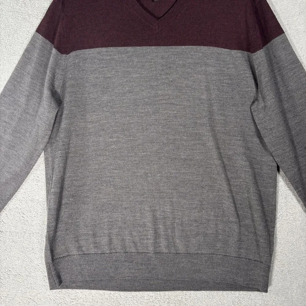 Banana Republic Mens Size XL Merino Wool Long Sleeve‎ V Neck Sweater Grey Preppy